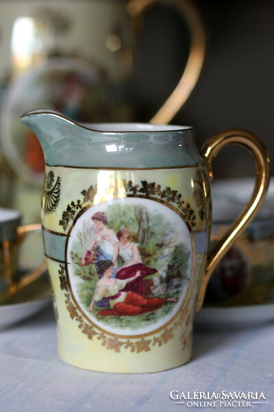 Gyönyörű, antik, zsáner jelenetes teás készlet