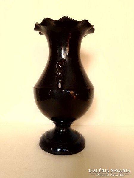 Old antique black glazed ceramic urn vase, beautiful classic shape, turn of the century, Mezőtúr