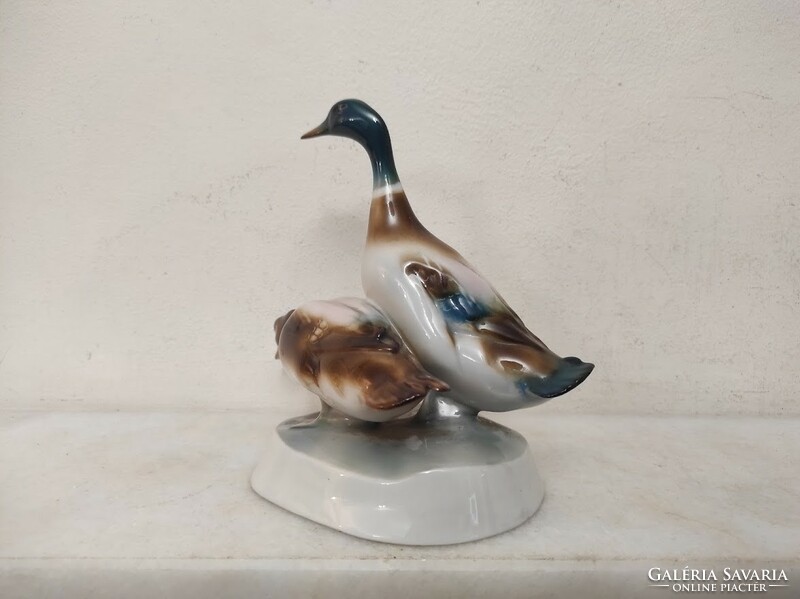 Antique Zsolnay duck couple porcelain statue 929 6052