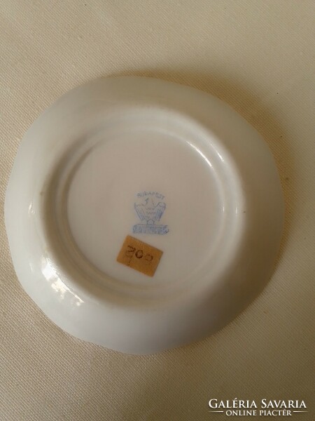 Régi Aquincum porcelán tálka tányérka+edényke kézzel festett azonos virág minta jelzett számozott,