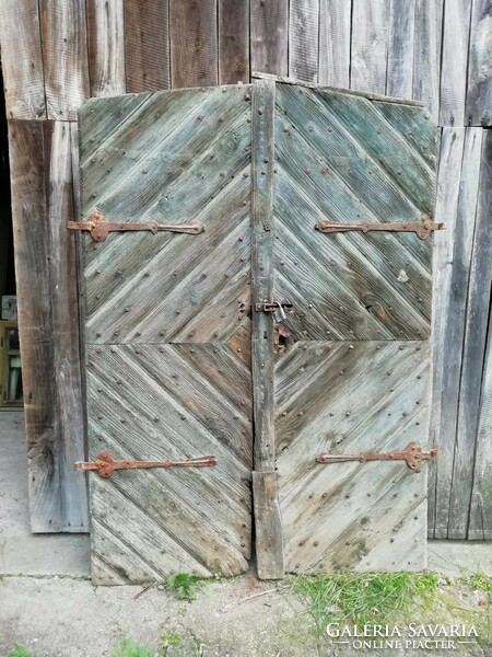 Double gate 18th century oak gate, entrance door, double cellar door, with forged hardware