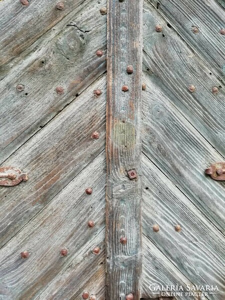 Double gate 18th century oak gate, entrance door, double cellar door, with forged hardware