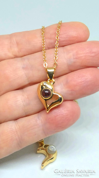 Gold-plated double necklace with two half heart pendants