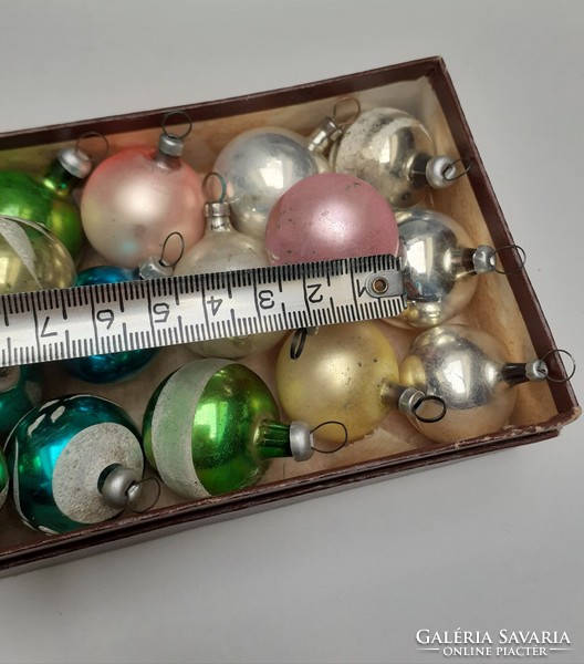 Régi üveg karácsonyfadísz mini gömb 16 db
