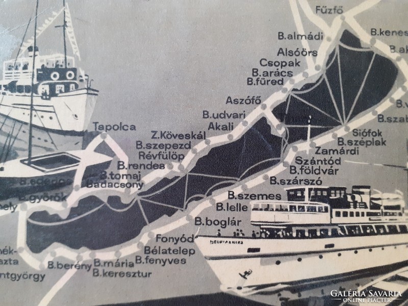 Régi képeslap 1964 Balaton térkép hajó turisztikai levelezőlap