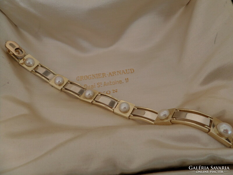 Art deco style gold bracelet / bracelet with pearls