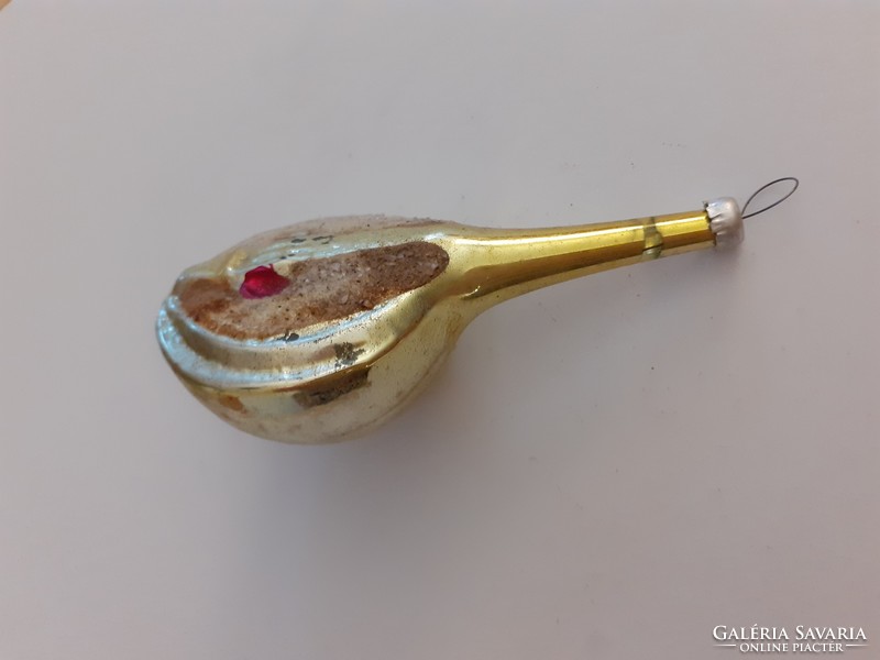 Old glass Christmas tree ornament gold mandolin musical instrument glass ornament