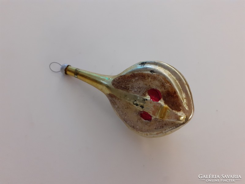 Old glass Christmas tree ornament gold mandolin musical instrument glass ornament