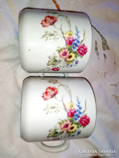 Zsolnay, rare pair of field flower bouquet mugs
