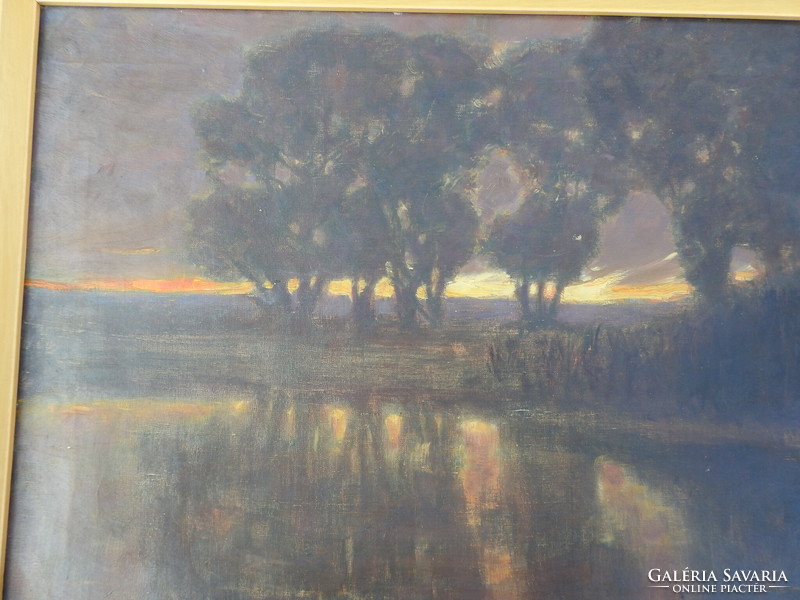 Antik jelzett festmény - naplemente - ismeretlen festő