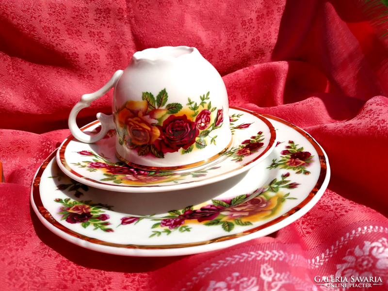 Beautiful, pink porcelain breakfast dish, 3 pieces