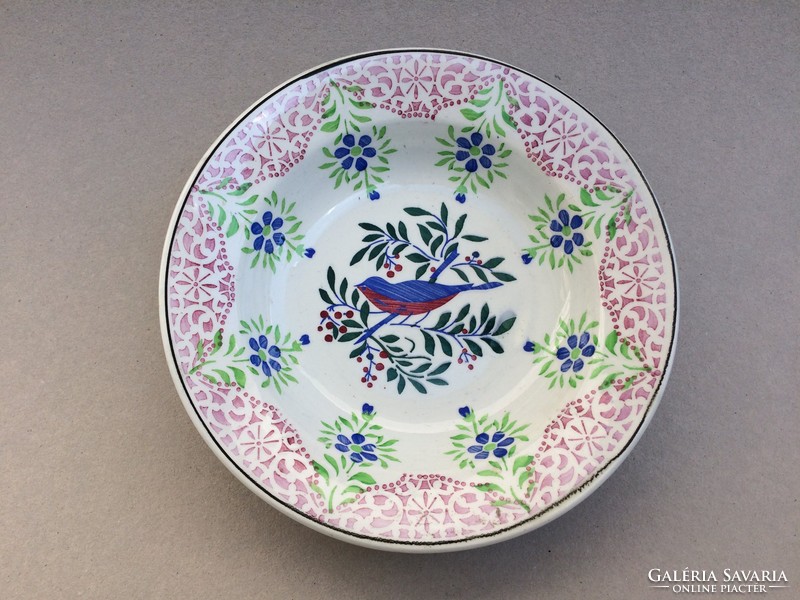 Antik fali tányér régi Wilhelmsburgi fajansz madár mintás madaras tányér