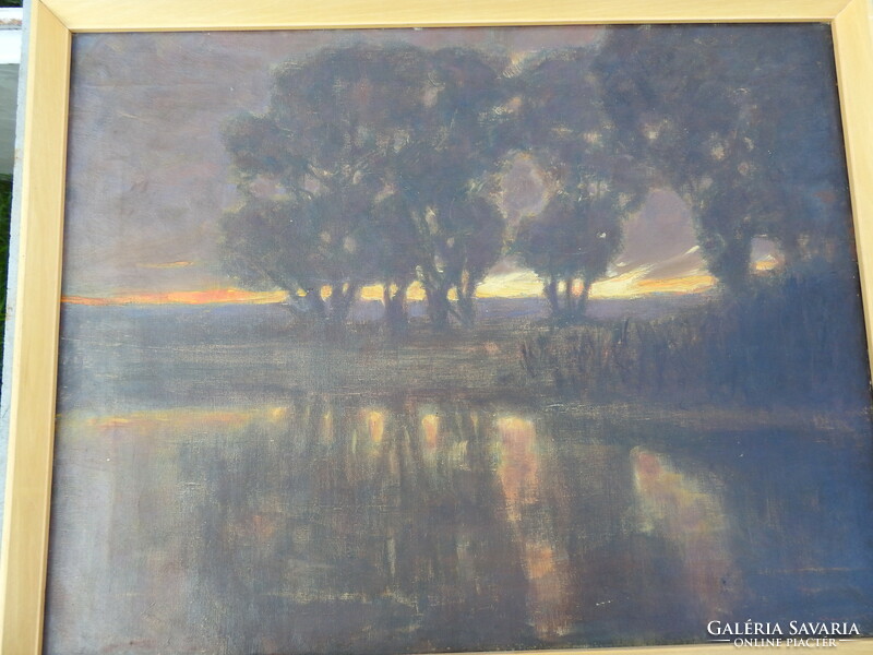 Antique marked painting - sunset - unknown painter