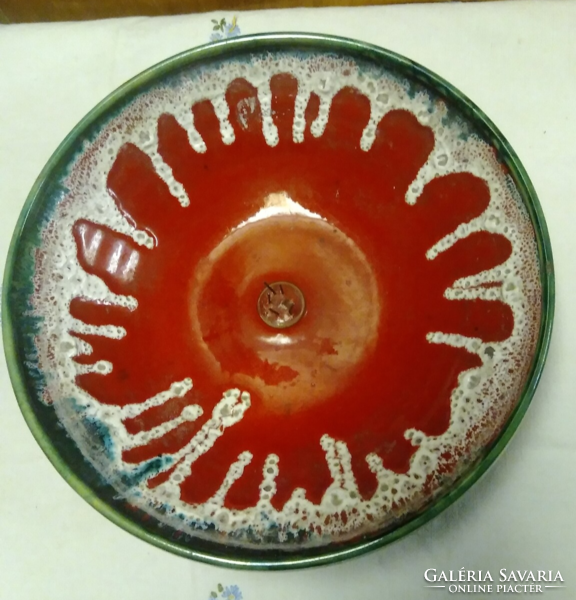 Retro ceramic ikebana bowl, centerpiece, decorative bowl marked by István Bere, with the colors of the Hungarian flag