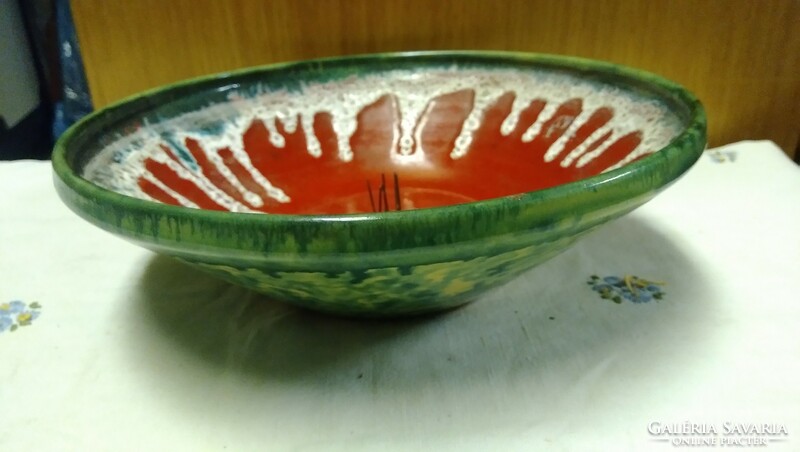 Retro ceramic ikebana bowl, centerpiece, decorative bowl marked by István Bere, with the colors of the Hungarian flag