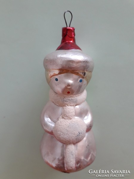 Old glass Christmas tree ornament Russian little girl with braided hair glass ornament