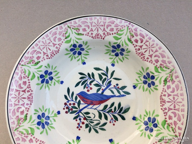Antik fali tányér régi Wilhelmsburgi fajansz madár mintás madaras tányér