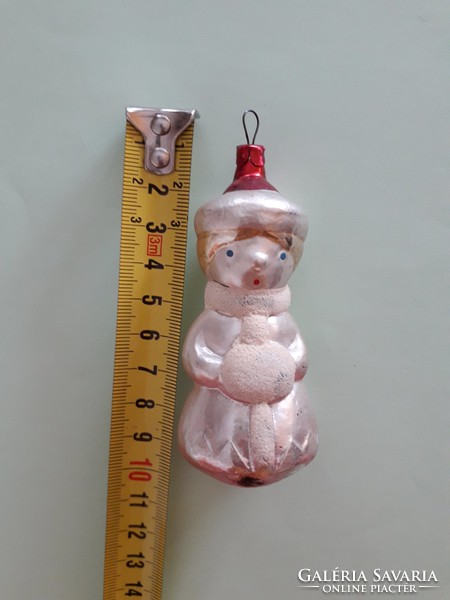 Old glass Christmas tree ornament Russian little girl with braided hair glass ornament