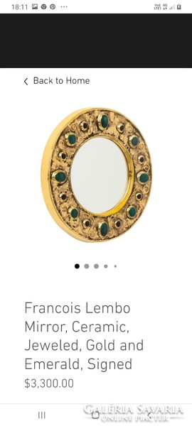 François Lembo Mirror, Ceramic, Jeweled, Gold, Turquoise, Black, Signed