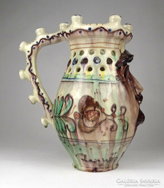 Fegyő glazed ceramic bait jug with a human head marked 1J867 1981 Fegyő