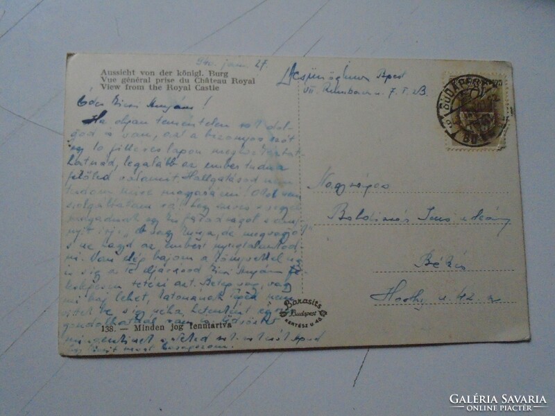 D191157  Régi képeslap - BUDAPEST -  Kilátás a királyi várból 1940  Békés