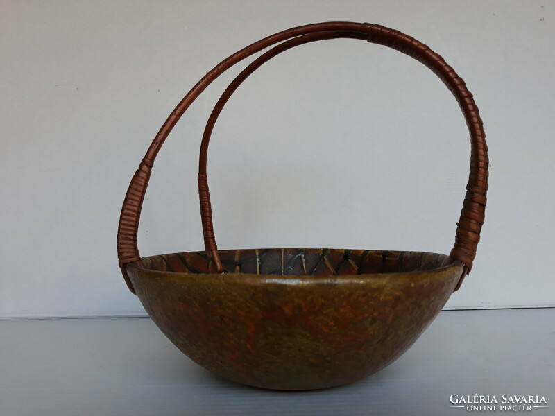 Retro Hungarian applied art ceramic decorative bowl, centerpiece