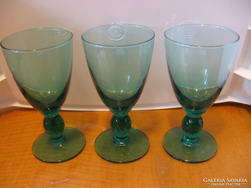 Green, bubble stemmed glasses with twisted ball stems, 3 in one