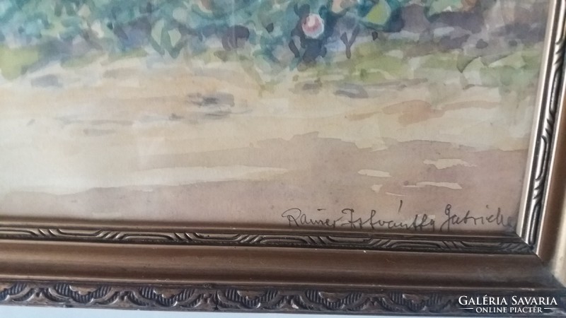 Rainerné istvánffy gabriella: garden in watercolor, original, glazed frame