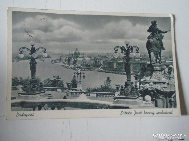 D191140 old postcard - Budapest - view with the statue of Duke Jenő 1940
