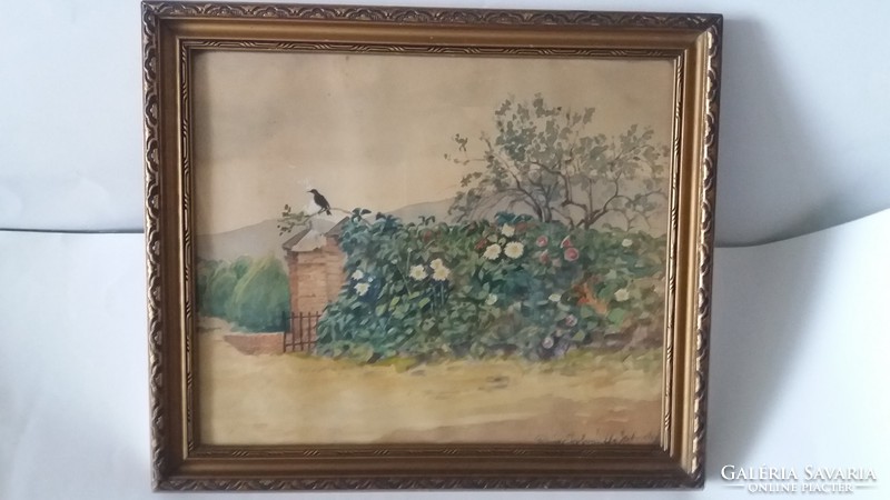 Rainerné istvánffy gabriella: garden in watercolor, original, glazed frame