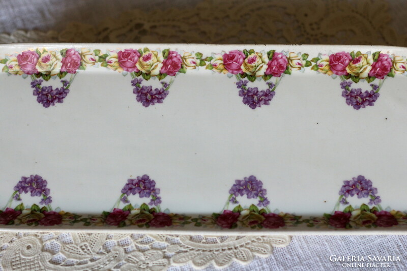 Erdmann schlegelmilch porcelain tray, rose and forget-me-not, late 1800s