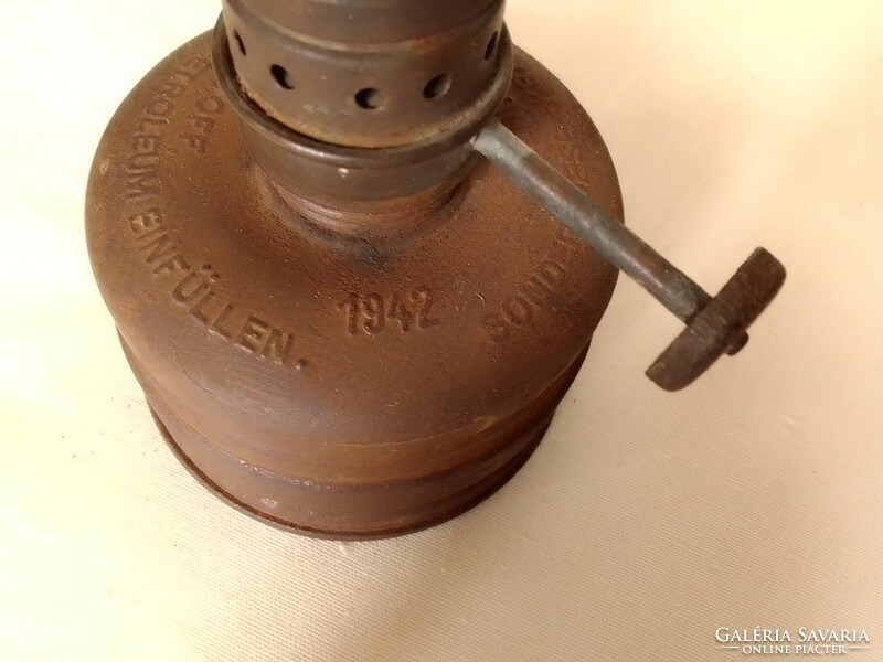 Antique Old Wartime German Diesel/Petroleum Lamp with Metal Shade, Marked 1942, Rarity Collectors