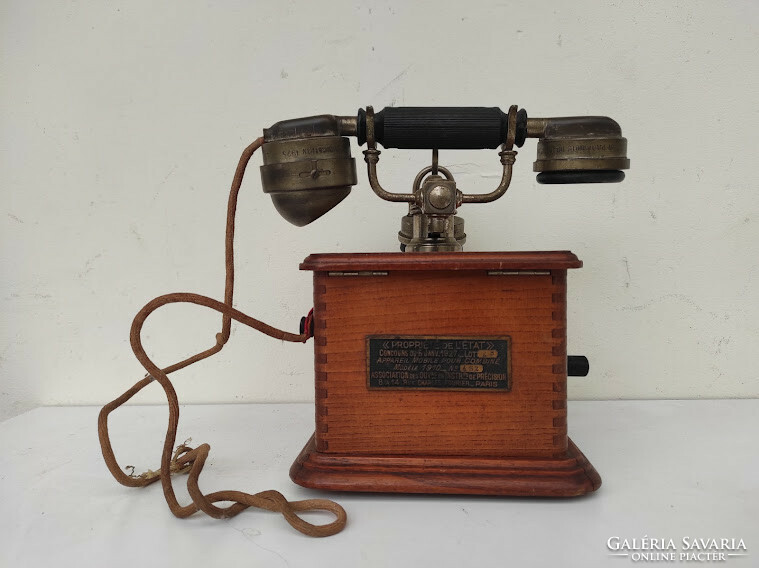 Antique telephone 1890-1910 years device tabletop wooden box paris 975 6089