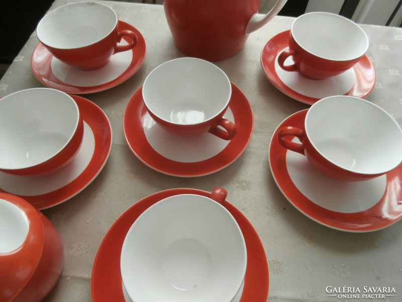 Art deco red white granite tea set