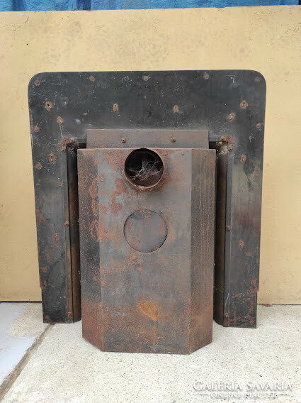 Antique fireplace stove frame inside with stove engraved iron brass overlay 986 6101