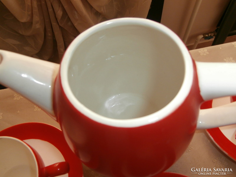 Art deco red white granite tea set