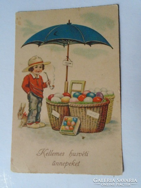D191186 old postcard - pipe-smoking egg seller - peaceful Boldizsár icuska 1930's