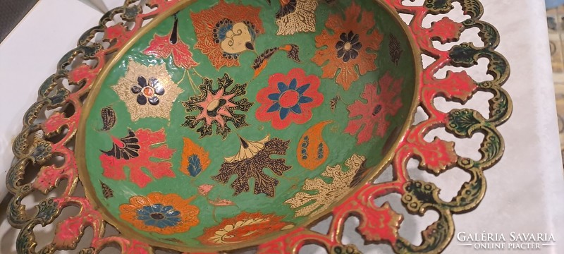 Old bowl fire enamel decoration plate wall decoration, for table with zsolnay pattern