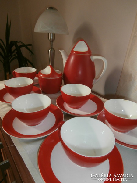 Art deco red white granite tea set