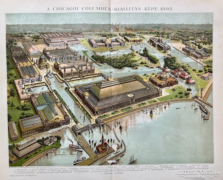 Antique 19th century Chicago color print-paper-poster, USA, Michigan, Columbus exhibition, America