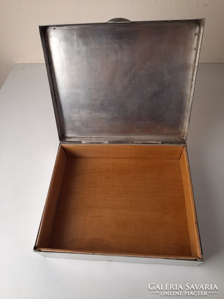 Art Deco Argentor nagyméretű alpakka doboz, fa betéttel