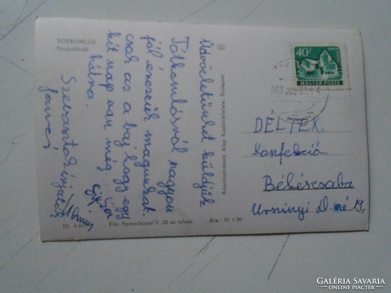 D191173  Régi képeslap - TÓTKOMLÓS  Strandfürdő 1963