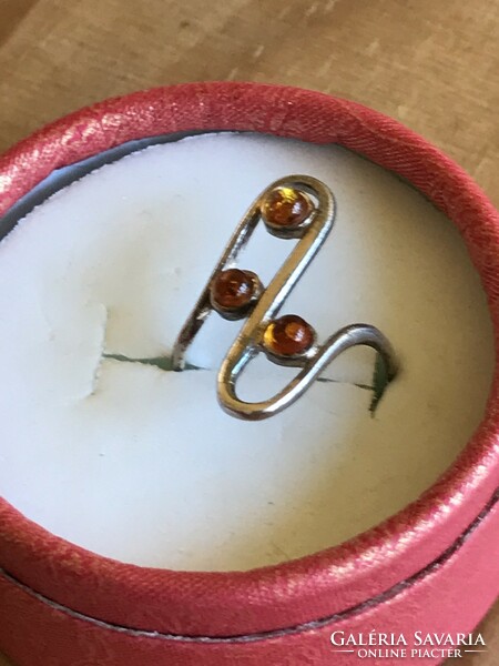 Silver ring with real amber