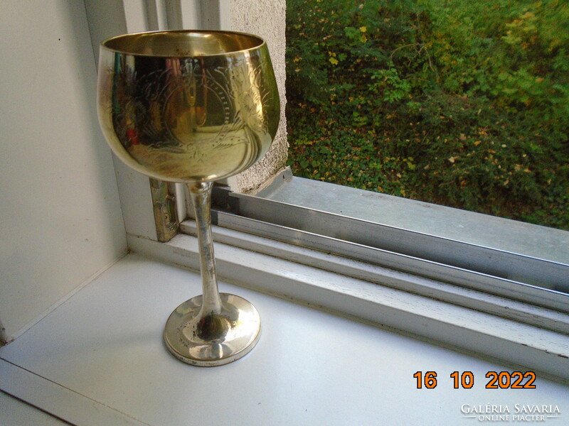 Silver-plated tall heavy goblet with chiseled patterns