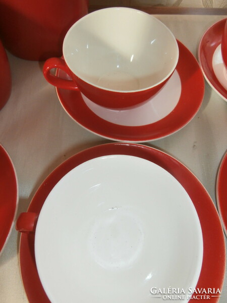 Art deco red white granite tea set