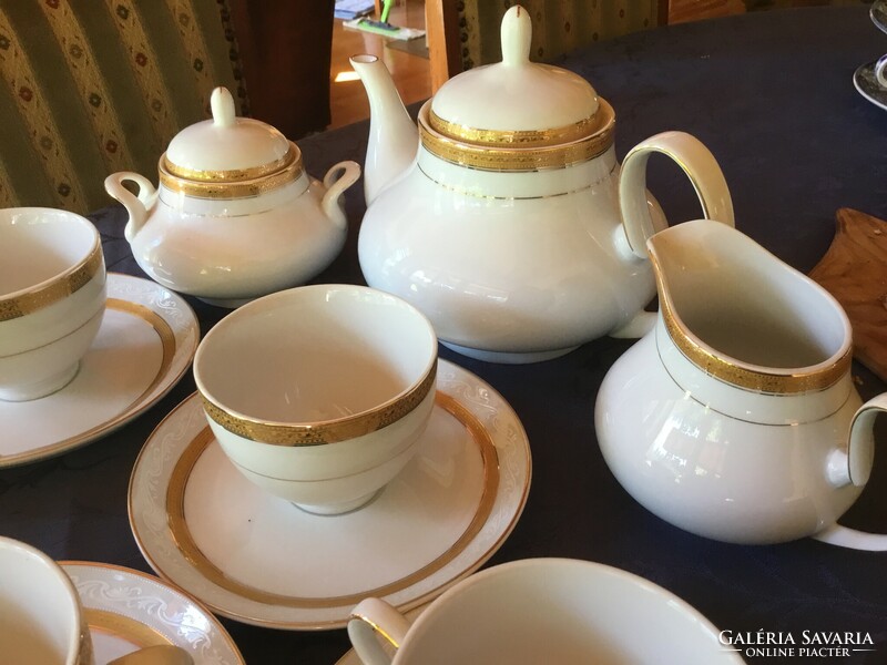 German tea set, 6-seater, gold border, never used