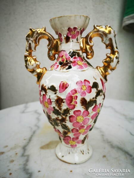 Antique Zsolnay 1800s, colorful vase with floral openwork