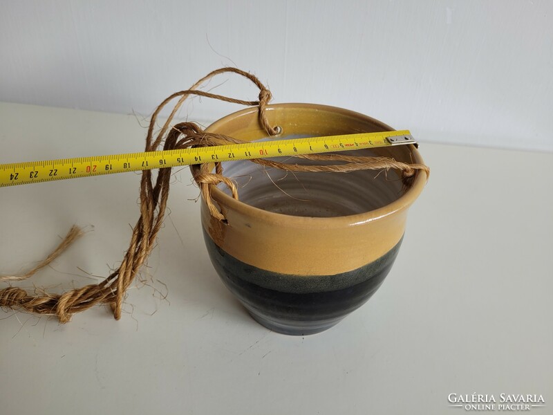 Old retro glazed ceramic hanging pot mid century hanging pot planter