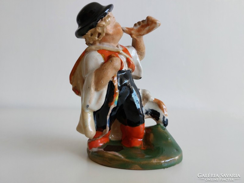 Old Szécs ceramic Budapest figurine of a shepherd boy with a horn and a lamb