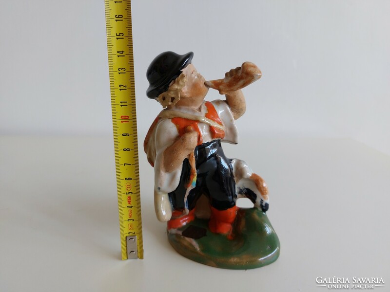 Old Szécs ceramic Budapest figurine of a shepherd boy with a horn and a lamb